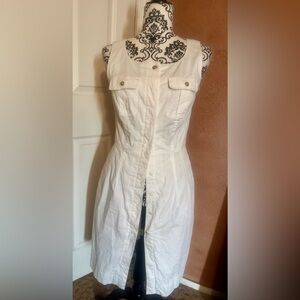 White dress with gold buckle by Lauren Ralph